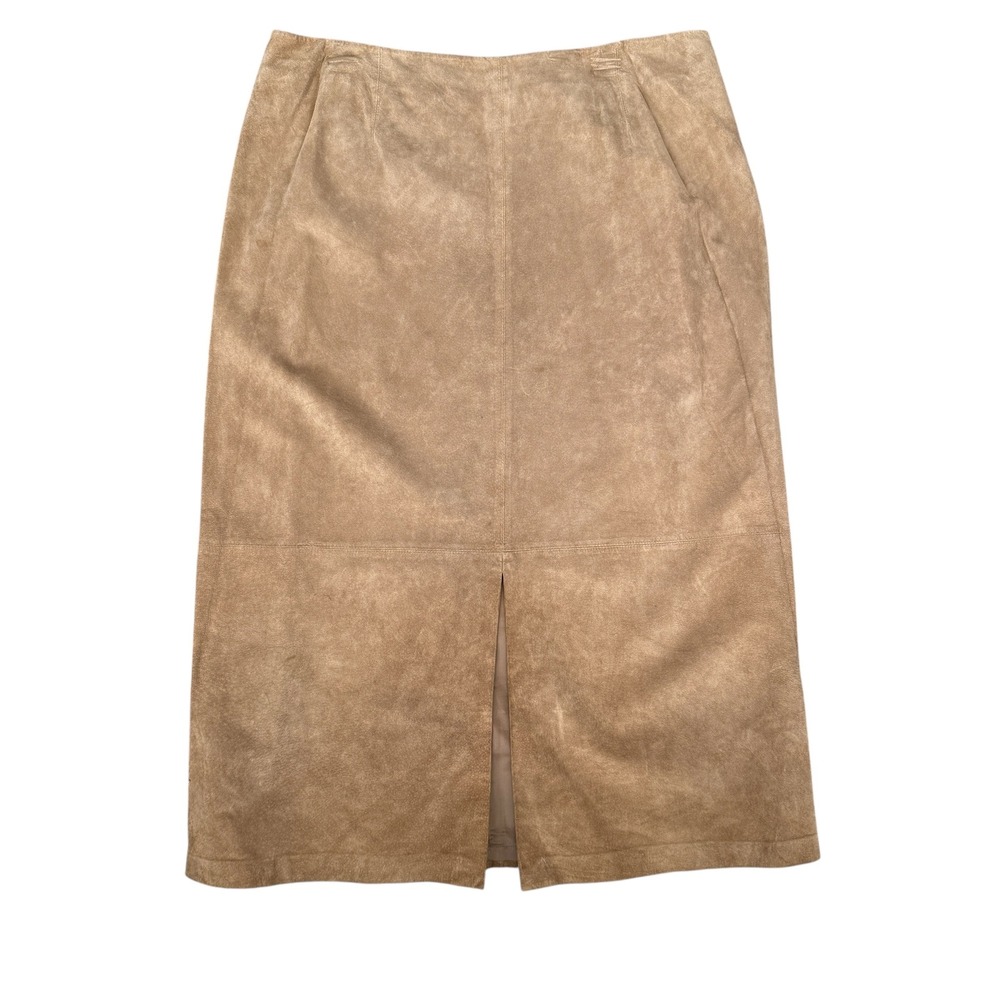 Alfani Woman Suede Leather Skirt 16W Tan a line Career
